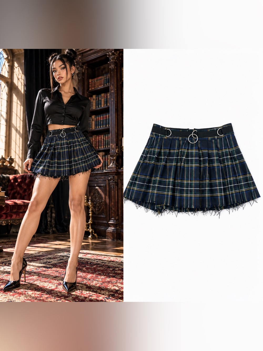 Current Mood Dolls Kill Plaid Pleated Mini Skirt S O-Ring Goth Grunge Punk